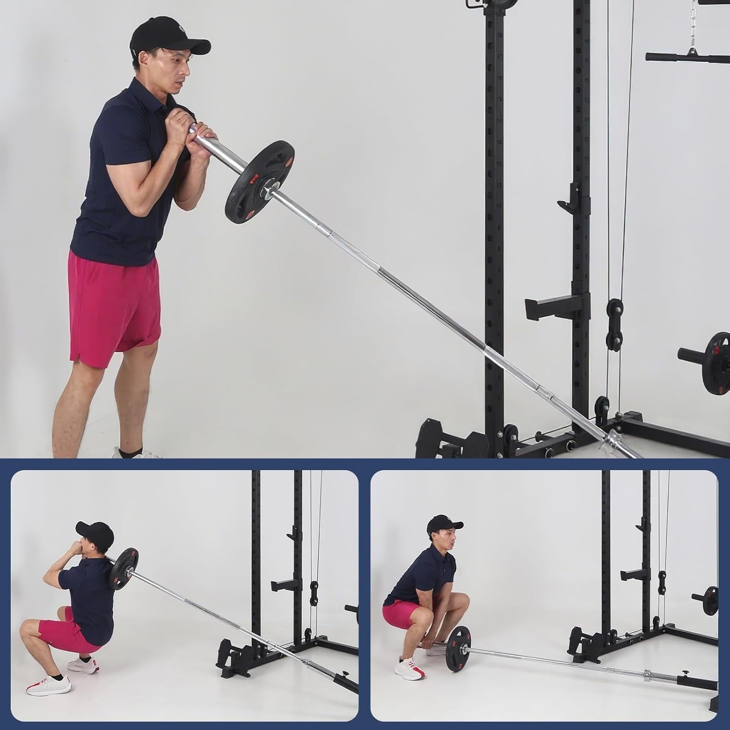 Smith Machine, 2000LBS Power Cage with Dual Pulley Cable Crossover System for Home Gym,Heavy-Duty Steel Construction
