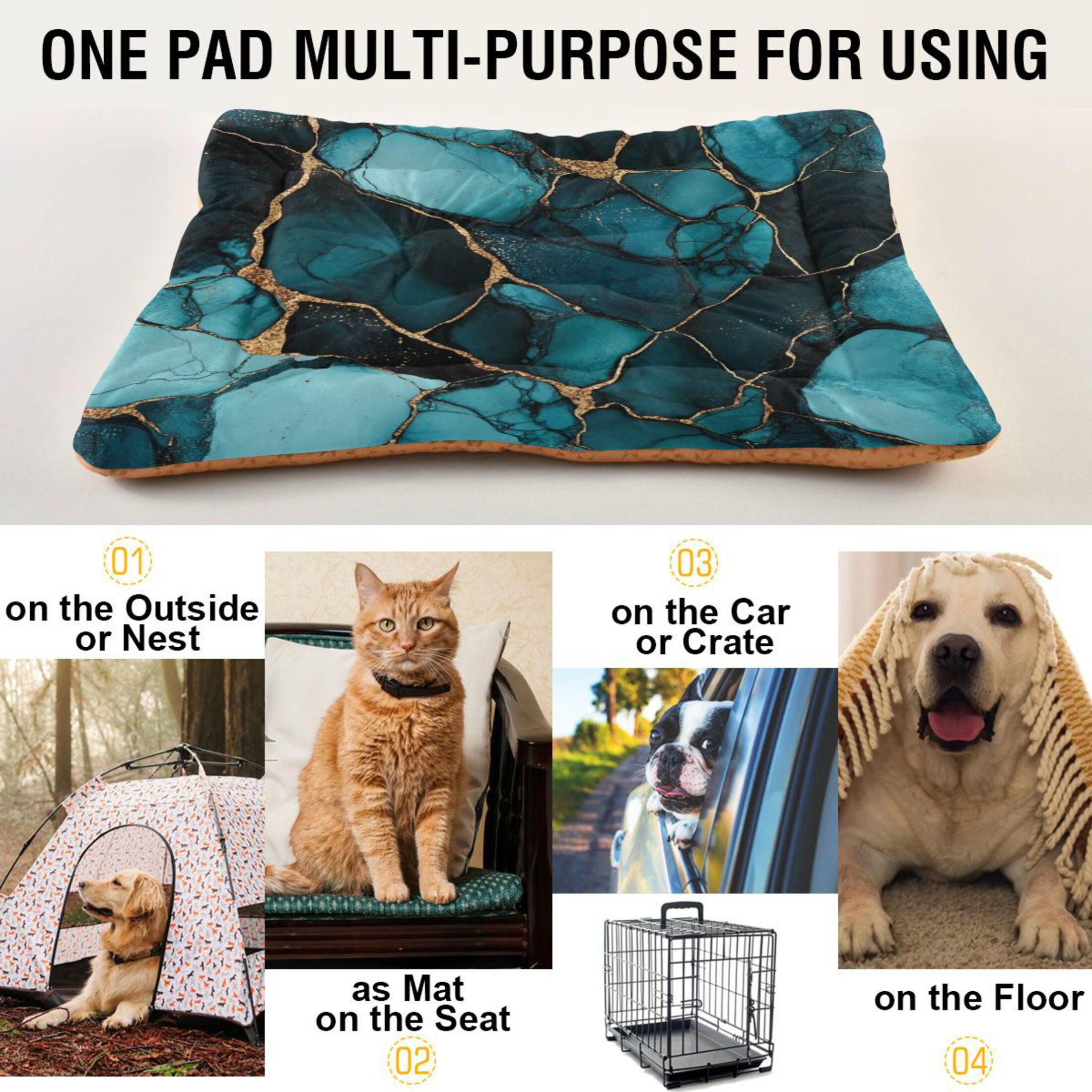 Qxltty Dark Green Gild Marble Ped Pad Wear-resistant and Hard to Bite Through Sleeping Pad for Small Medium Large Dogs Winter Pet Bed 36×24in