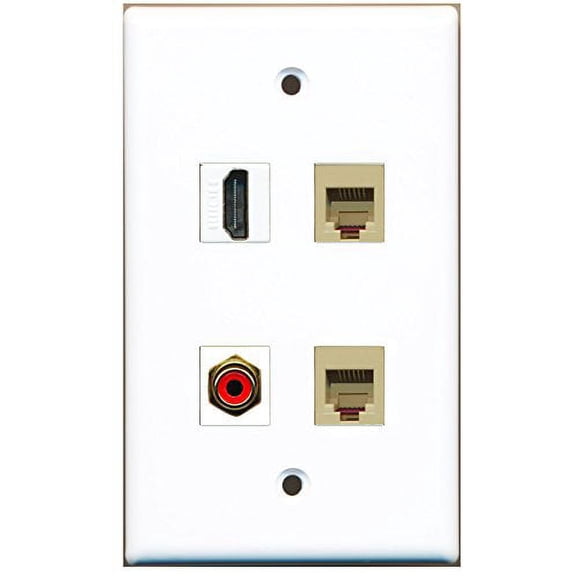 RiteAV - 1 Port HDMI 1 Port RCA Red 2 Port Phone RJ11 RJ12 Beige Wall Plate
