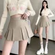 thumbnail image 2 of Falda de cuero PU de cintura alta antiexposición para mujer, nuevo estilo, falda corta fruncida en forma de A, moderna y de moda para primavera y otoño, 2 of 4