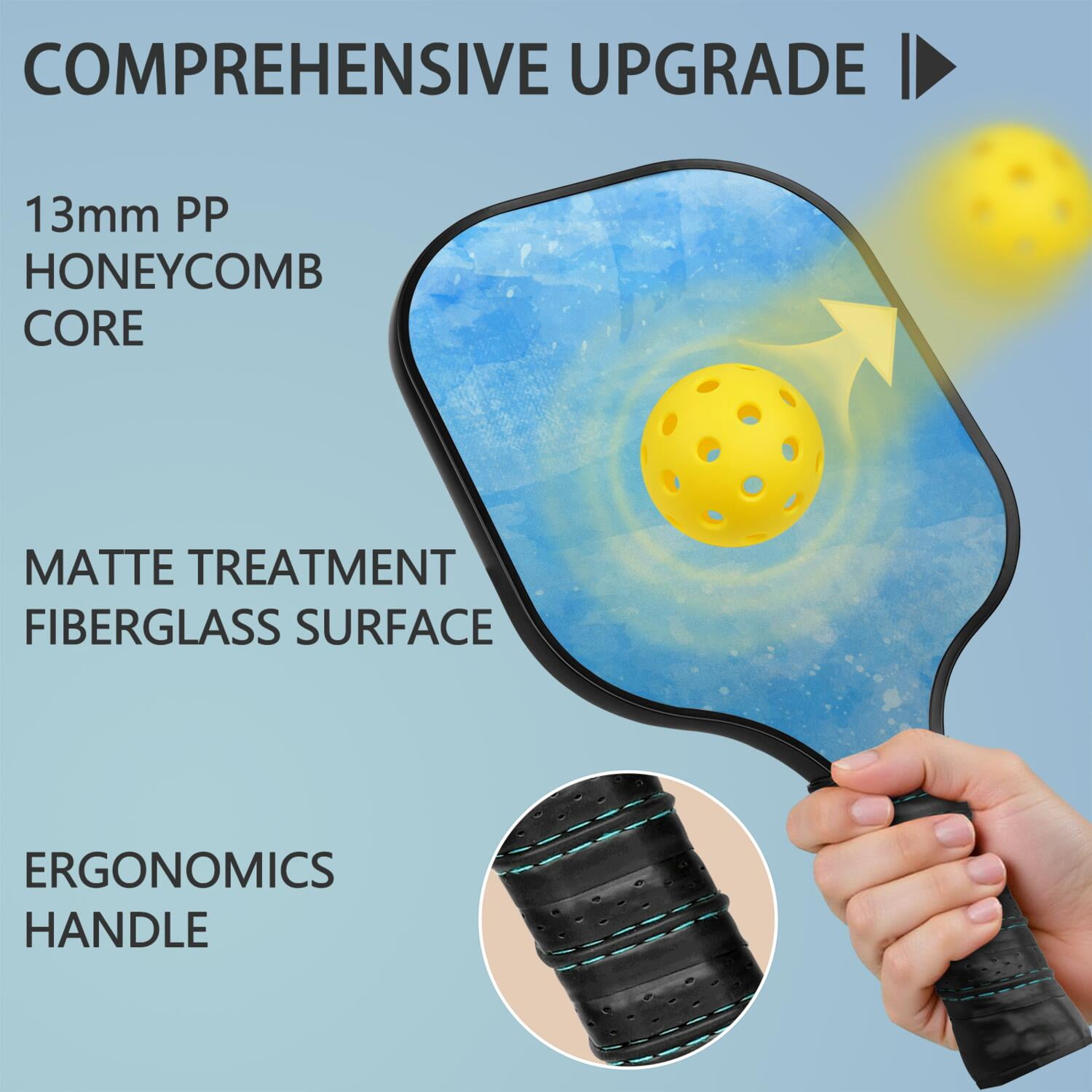 Pickleball Paddles Set Of 2, Fiberglass Surface, Ice Crystal Print, 4 Balls & Bag