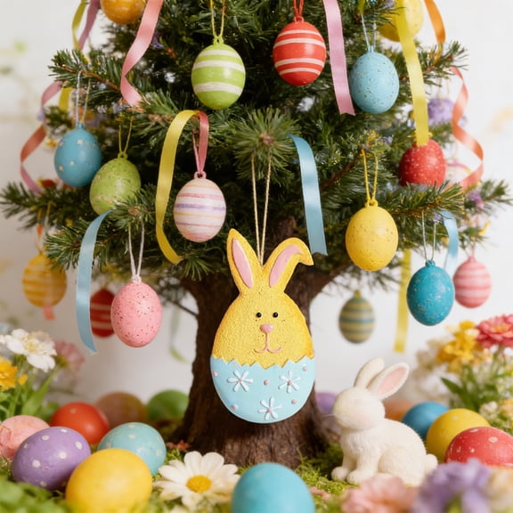 Kchsji Easter Gingerbread Bunny Resin Pendant 3.93"x2.36" Hanging Ornament for Tree Wreath Door Wall Holiday Party Spring Home Decoration Collectible Gift