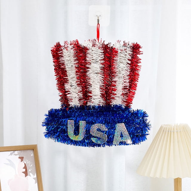 Patriotic Hat Wreath For Front Door July 4 Th Independence Day Decorations Hat Ornaments Wall Hanging For Home Party Memorial Day Veterans Day Patriotic Wreath