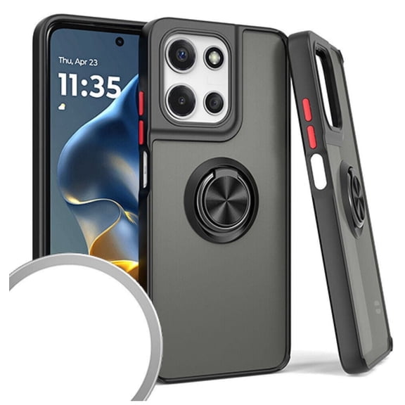 For Motorola Moto G 5G 2025 XT2513V O-Ring Kickstand Cover Cell Case   Tempered Glass - Black