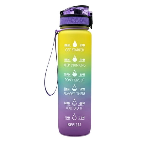 

Littleduckling Motivational Water Bottle 32oz/1L with Time Marker & Removable Strainer to Remind You Drink More Water Leakproof BPA Free Wide Mouth Sport Water Jug for Running Hiking(Green)