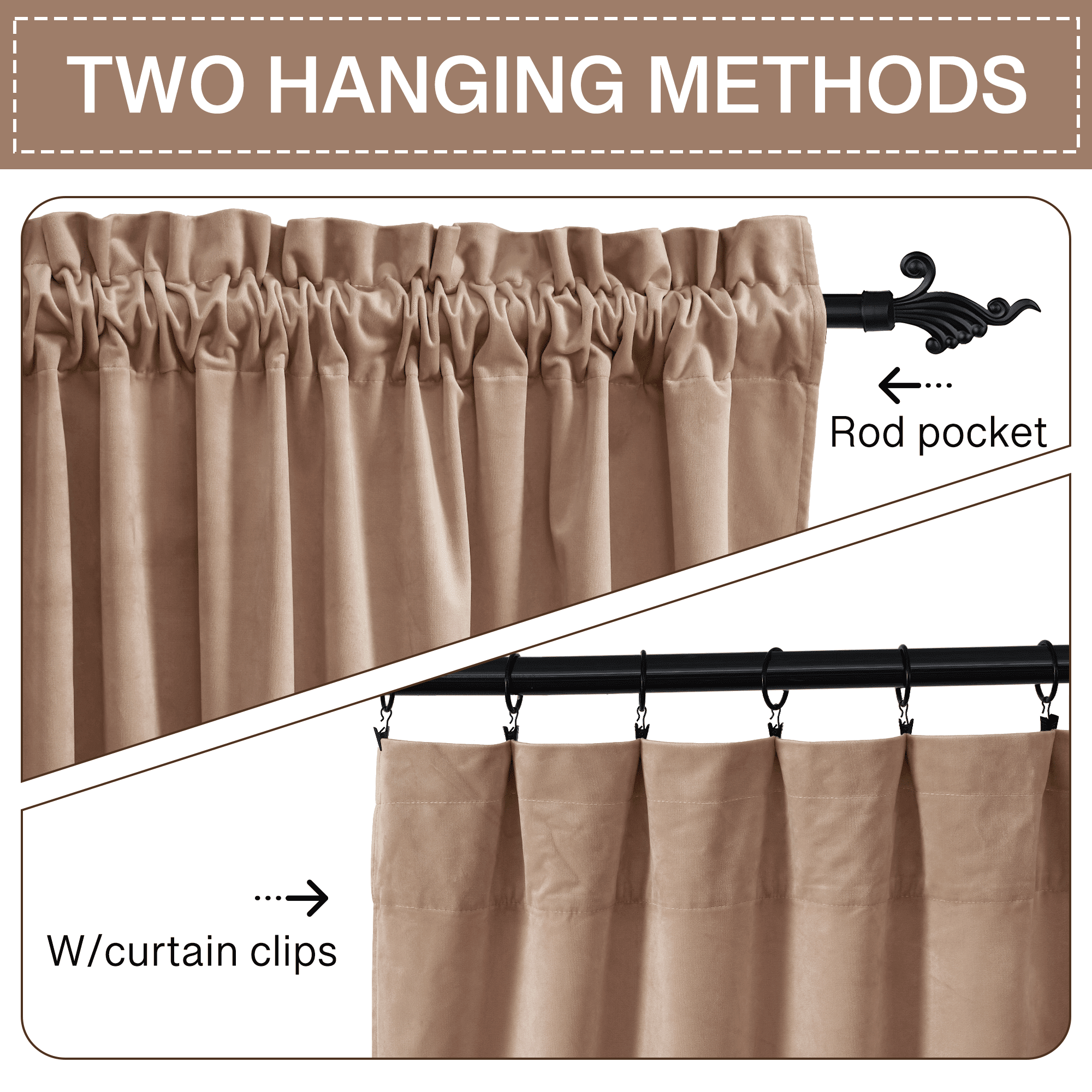 StangH Velvet Curtains for Sliding Door - 108 inches Long Velvet Drapes Light Blocking Curtains for Nursery/Dining Room, Blush Beige, 52 x 108 inches, 2 Panels