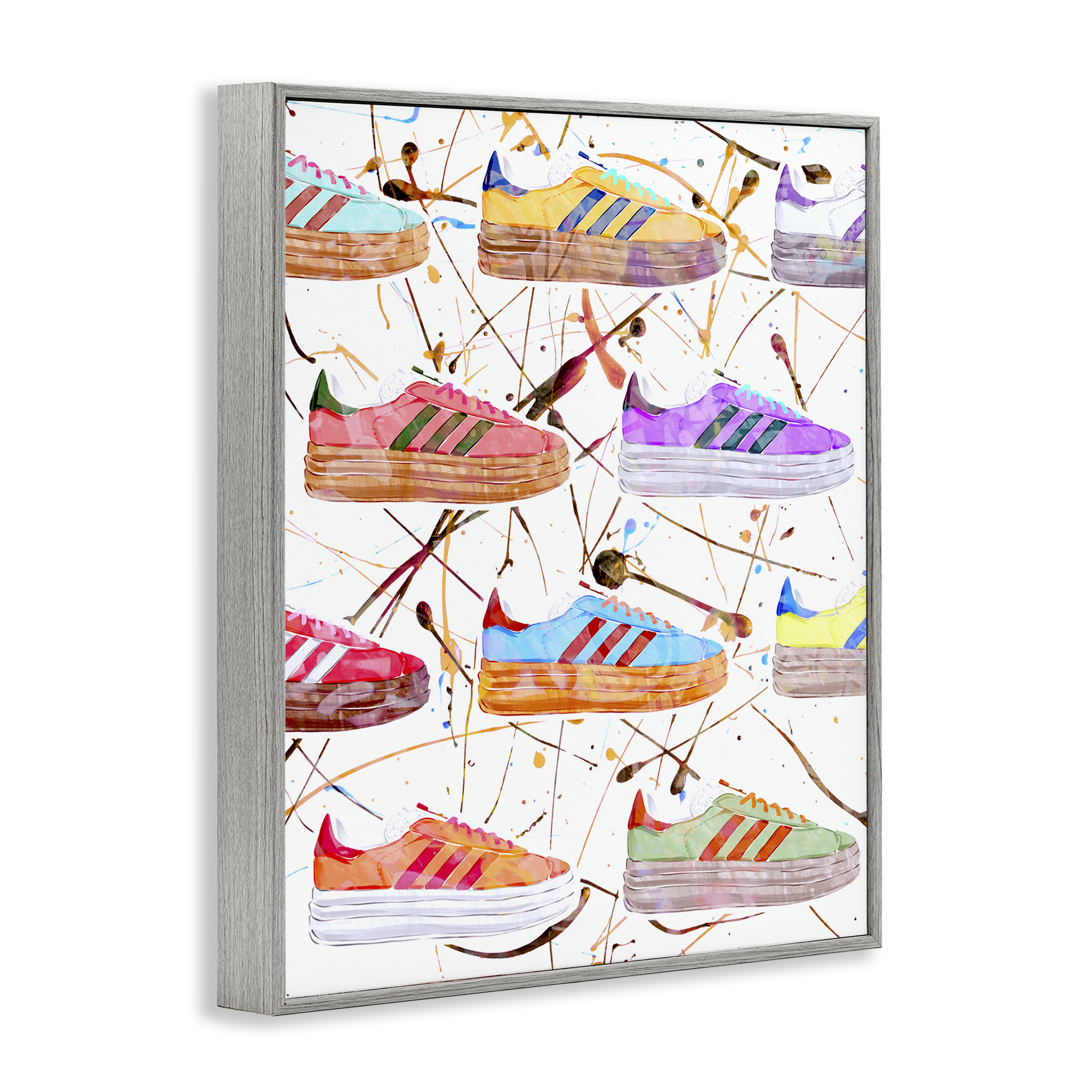 Stupell Industries Abstract Splatter Sneakers Beauty & Fashion Painting Gray Framed Art Print Wall Art, 16 x 20