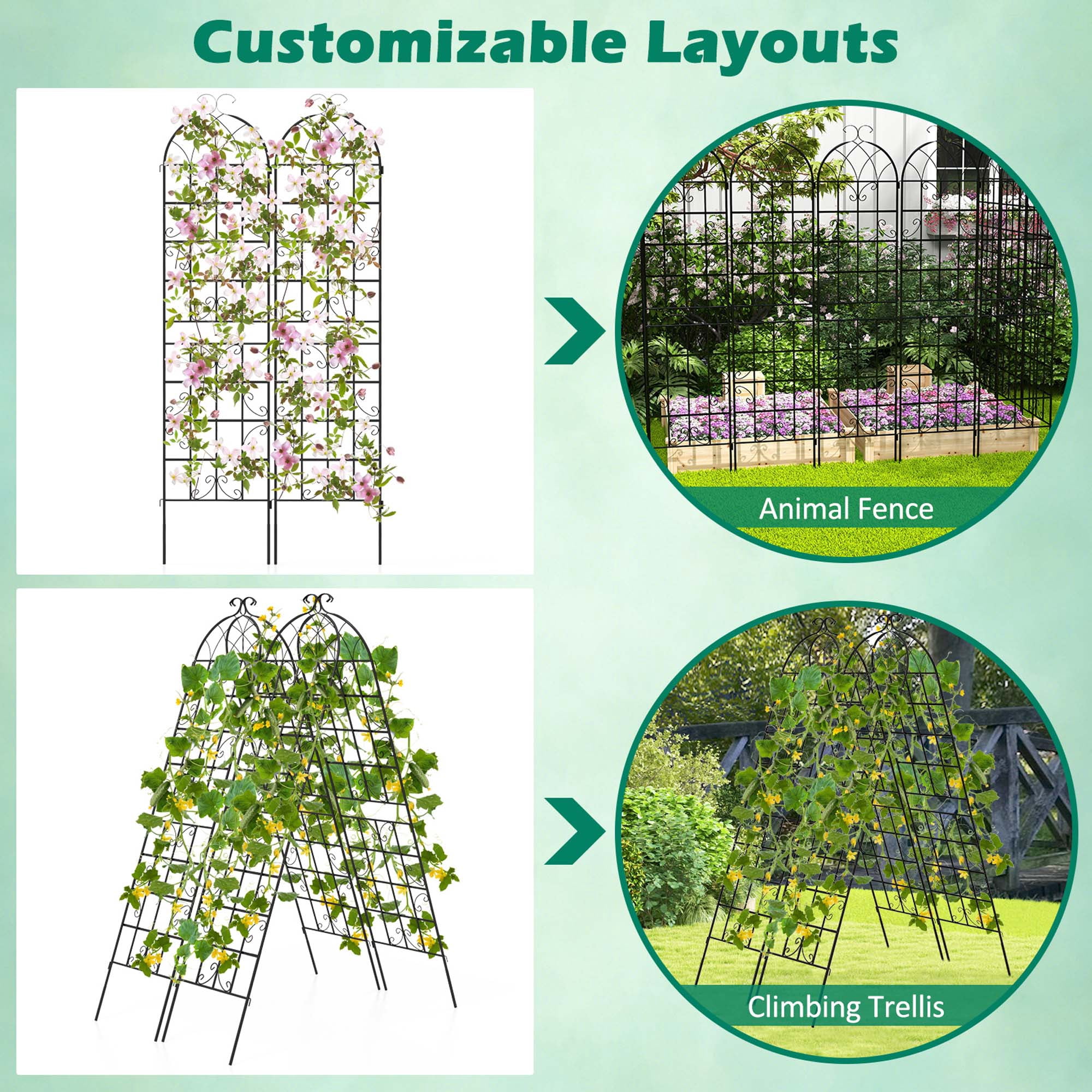 Costway 4 Pack 87" x 20" Metal Garden Trellis Decorative Outdoor Trellis