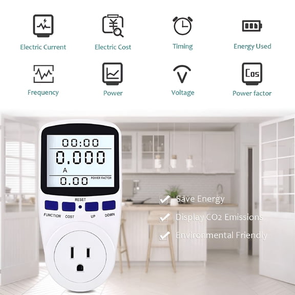 GJX Power Watt Voltage Amps Meter with Digital LCD, KWh Electricity Usage Monitor Plug With 7 Display Modes