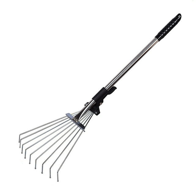Amdohai Râteau Télescopique Réglable avec Manche Extensible et Tête de Ventilateur Râteau à Feuilles de Jardin en Acier Inoxydable