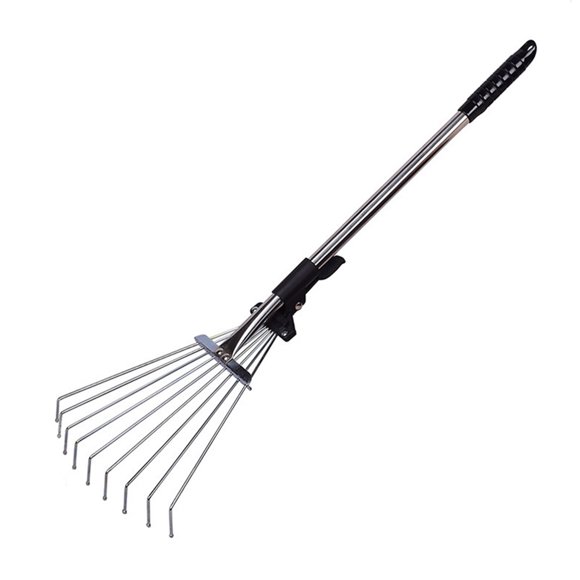 Amdohai Râteau Télescopique Réglable avec Manche Extensible et Tête de Ventilateur Râteau à Feuilles de Jardin en Acier Inoxydable