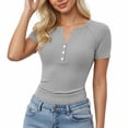 thumbnail image 2 of Womens Tops Short Sleeve Button V-Neck T Shirts Slim Stretchy Going Out Top for Women Gifts for Mom, 2 of 6