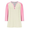 thumbnail image 4 of Cowsor Girl's Casual 3/4 Sleeve T Shirts Button V Neck Tunic Blouses Color Block Basic Tee Tops Loose Fit Summer Shirt, 4 of 6