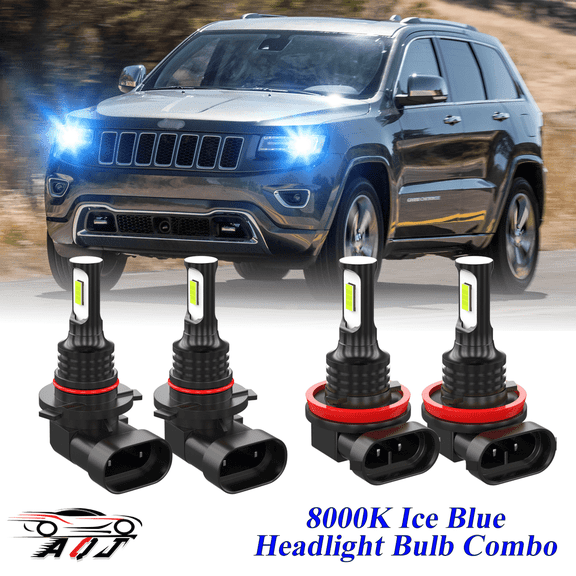8000K Ice Blue LED Headlight Bulbs Combo Kit For Jeep Grand Cherokee 2011-2014 2015 2016