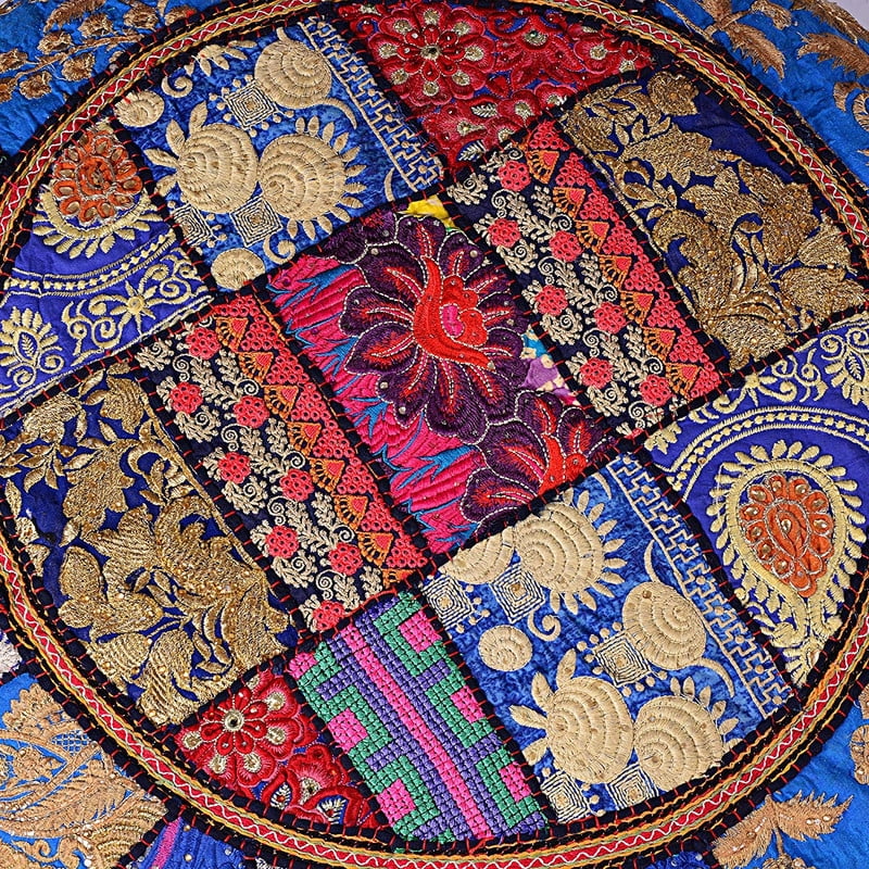 Indian Handmade Patchwork Codework Round Pouf Cover Ottoman Floor Pillow Cushion Seating Throw Decorative Pillow Cases
