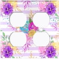 thumbnail image 3 of Metal Light Switch Plate Cover Floral Pastel Teal Striped Pattern FLW010, 3 of 13