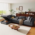 thumbnail image 2 of EUROCO 128.7" Longer 5-seat Sectional sofa Modular Sofa Couch with Removable Storage Ottoman, 2 hidden cup holders and Removable Cushions for Living Room Apartment,Grey, 2 of 8