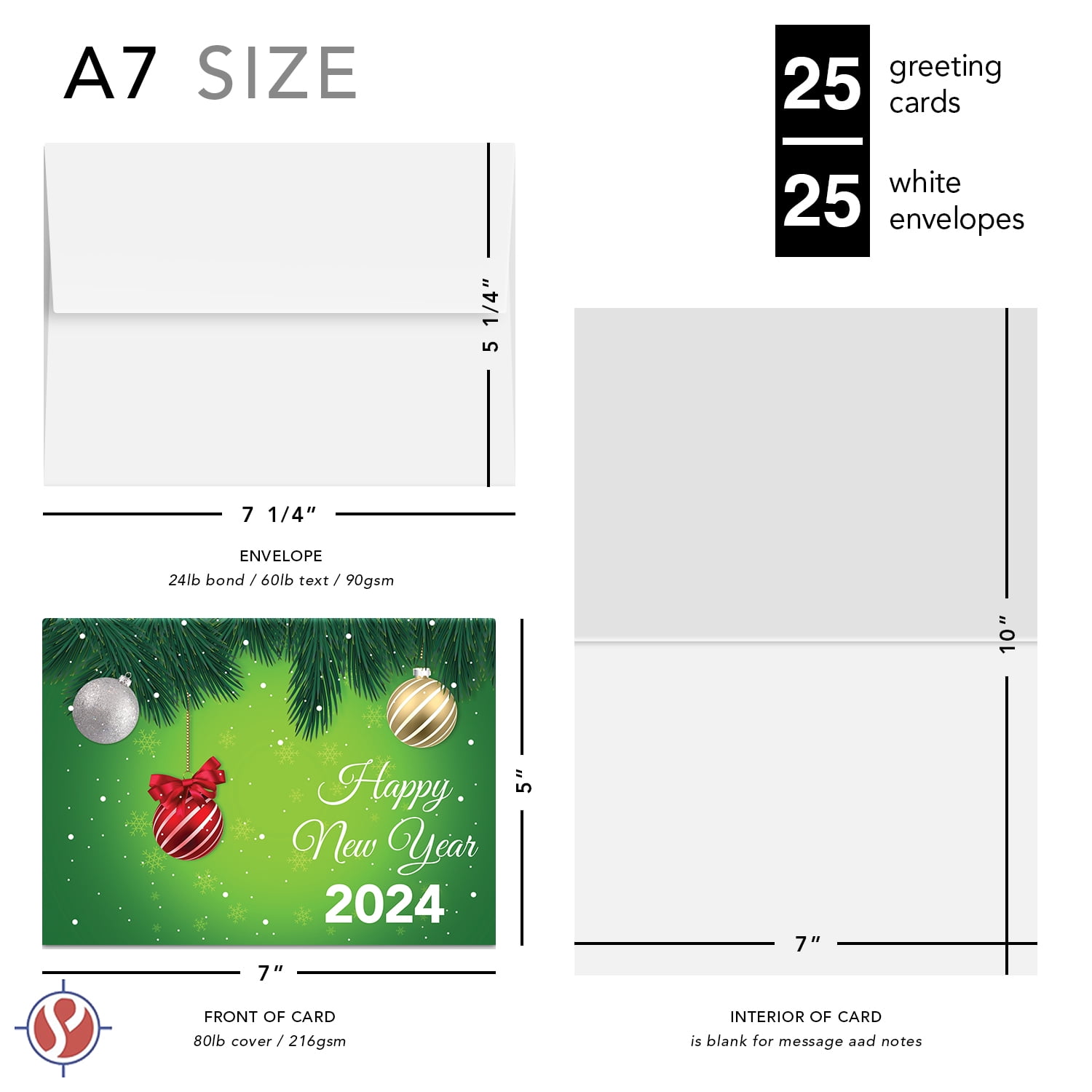 2024 Happy New Year – Green Holiday Greetings Fold Over Cards