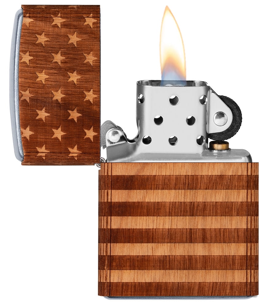 Zippo Woodchuck USA American Flag Wrap Street Chrome Pocket Lighter