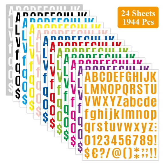 Aovky 1944 PCS Letter Stickers, 24 Sheets 1 Inch Alphabet Stickers in 12 Colors, Self Adhesive Colorful Vinyl Stickers for DIY Mailbox Numbers Scrapbooking Bulletin Board Decor Craft Art Making