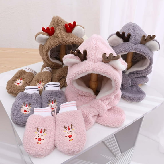 Kids Winter Knitted Hat Scarf Gloves Set with Warm Fleece Lined for Children Girls Boys of 3-6 Years…