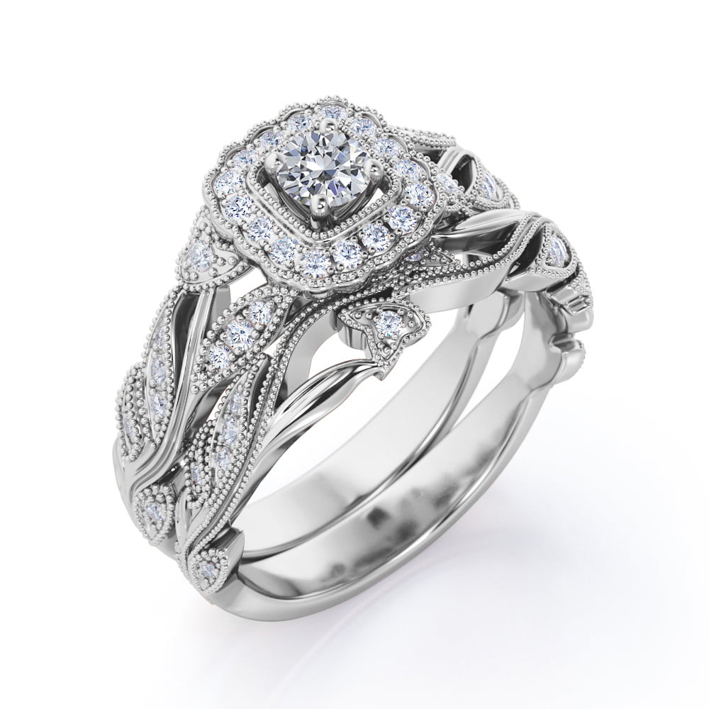 3CT Cushion Diamond & Emerald Antique Art Deco Wedding Ring 14K White Gold Over