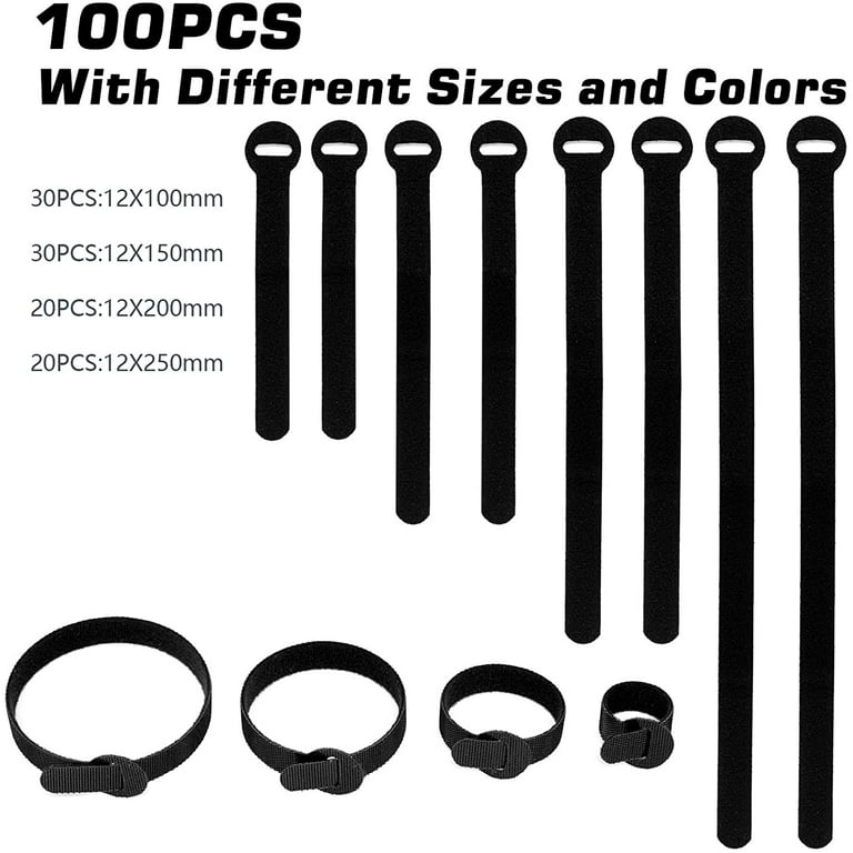 100pcs Reusable Cable Ties - Multi-Purpose Cable Management Hook & Loop Cable Straps Wire Ties, Adjustable Fastening