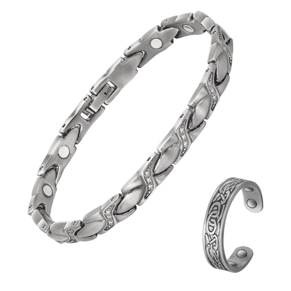 Metaljc Pure Copper Magnetic Bracelet and Ring Set for Women, Set of 2