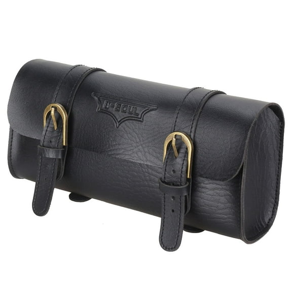 Mini Motorcycle Saddle Bag PU Leather Tool Roll Saddle Motor Side Luggage Travel Tool Tail Bag with 2 Mounting Straps