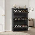 thumbnail image 3 of Black Shoe Cabinet with 3 Flip Doors, Wooden Shoe Storage Organizer with Adjustable Shelf, Hidden Entryway Hallway & Living Room Storage Cabinet, Freestanding Design, 3 of 7