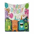 thumbnail image 1 of Birthday Party Soft Flannel Fleece Throw Blanket, Little Baby Monsters the Celebration Cones Rain and Balloons Image, Cozy Plush for Indoor and Outdoor Use, 70" x 90", Multicolor, by Ambesonne, 1 of 6