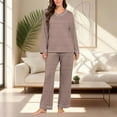 thumbnail image 2 of Posijego Striped Pajama Sets for Women Long Sleeve V Neck Casual Sleepwear Tops and Pjs Pants Lounge Outfits, 2 of 7