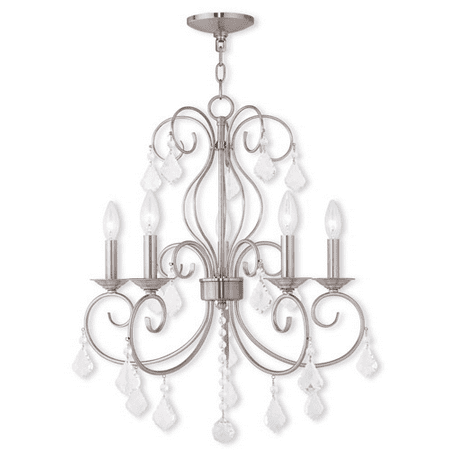 

Chandeliers 5 Light With Clear Crystals Brushed Nickel size 22 in 300 Watts - World of Crystal