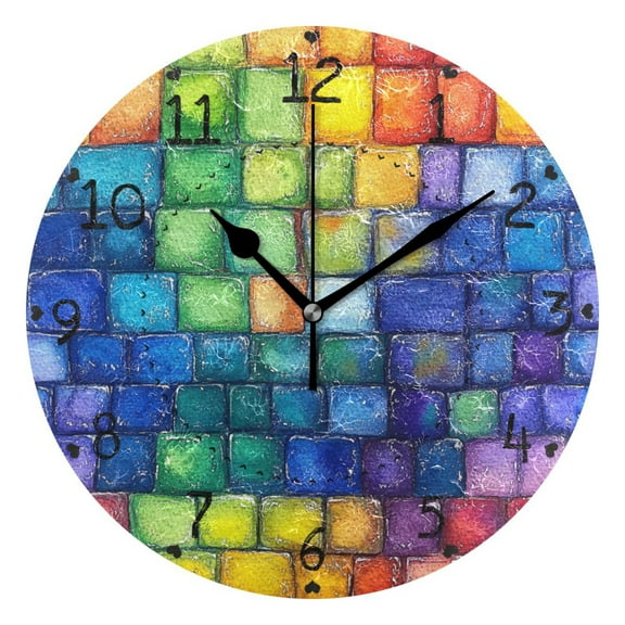Colorful Small Square Round Wall Clock Silent Battery Operated Home Decor for Living Room Bedroom