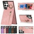 thumbnail image 1 of ELEHOLD for Samsung Galaxy S23 Ultra 6.8" Vintage Leather Wallet Case,Practical Card Holders RFID Blocking Zipper Wallet Kickstand Ring Holder Shockproof Anti-Scratch Case for Women Men,Pink, 1 of 8