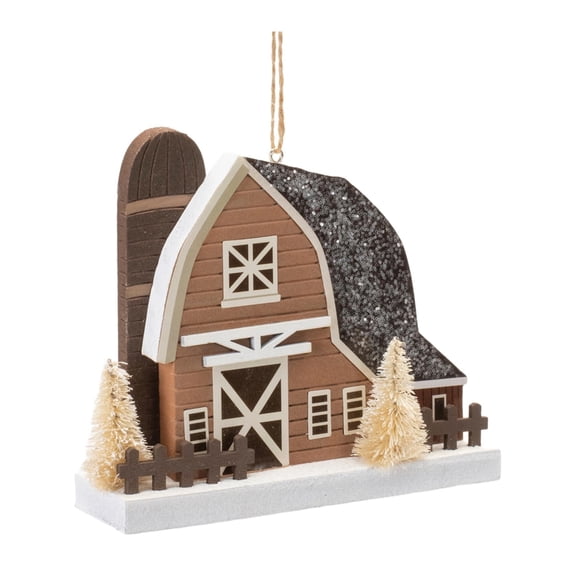 Melrose Christmas Barn Hanging Ornament, 4.5‚ÄùH, Plastic, Holiday Season Decor