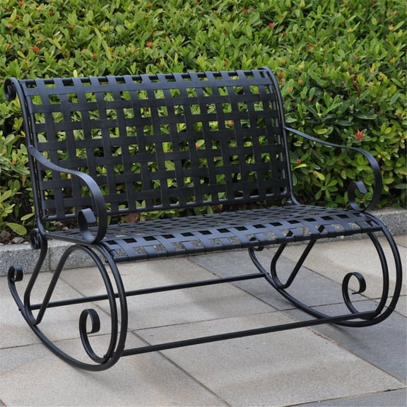 Maykoosh Urban Oasis Bench Rocker, Sturdy Iron Construction with Lattice Motif and Scrollwork, Powder-Coated Finish for Durability and Rust Resistance, 41" L x 21" W x 37" H