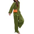 thumbnail image 3 of SAYOO Women’s Casual 2 Piece Outfits, Long Sleeve Pleated Shirt + High Waist Pants Set, 3 of 9