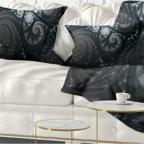 Designart Dark Spiral Fractal Flower Digital Art - Floral Throw Pillow - 12x20