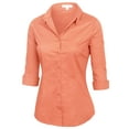 thumbnail image 2 of KOGMO Womens Classic Solid 3/4 Sleeve Button Down Blouse Dress Shirt (S-3X), 2 of 5