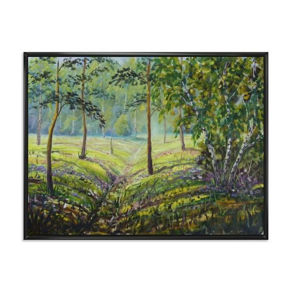 Designart 'Bushes and Pine Trees In The Forest I' Lake House Framed Canvas Wall Art Print