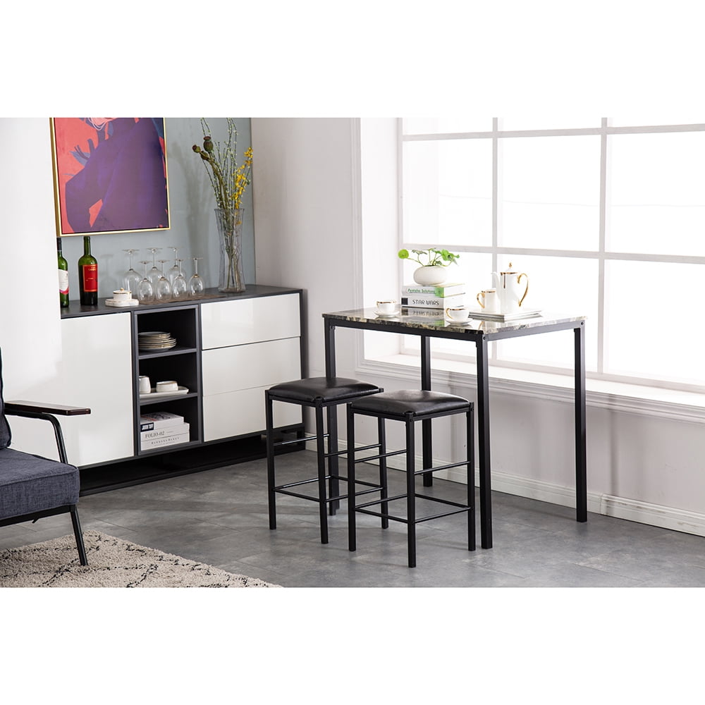 Lowestbest Marble Face High Dining Table and Chair, Cushion Black 3 Piece Set 1 Table 2 Chairs Lowestbest Marble Face High Dining Table and Chair, Cushion Black 3 Piece Set 1 Table 2 Chairs