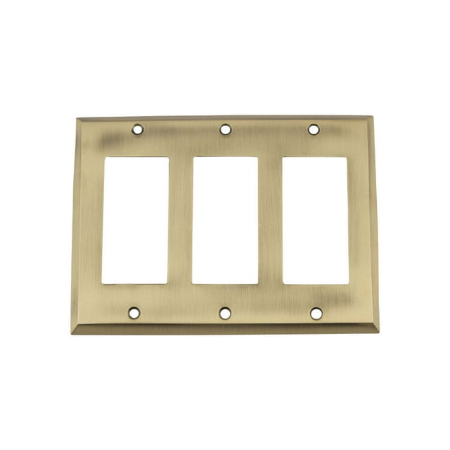 Nostalgic Warehouse 719703 New York Switch Plate with Triple Rocker, Antique Brass