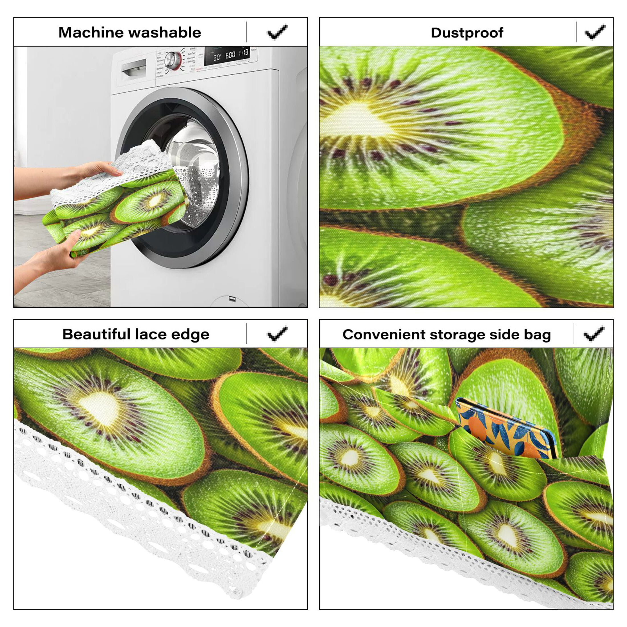 Kiwi Fruit PatternWasher and Dryer Covers Dust-Proof and Oil Resistant Fridge Cover with 4 Storage Pockets Washing Machine Top Cover for Laundry Kitchen Home 51.2 x 22 In