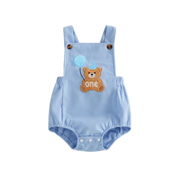 BemeyourBBs Baby Boy First Birthday Romper Overalls Outfit One Years Old 1st Birthday Clothes Sleeveless Square Neck Animal Balloon Embroidery Bodysuit Playsuit