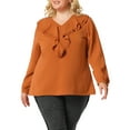 thumbnail image 5 of Unique Bargains Women's Plus Tops V Neck Boho Chiffon Ruffle Blouse 3X Caramel, 5 of 6