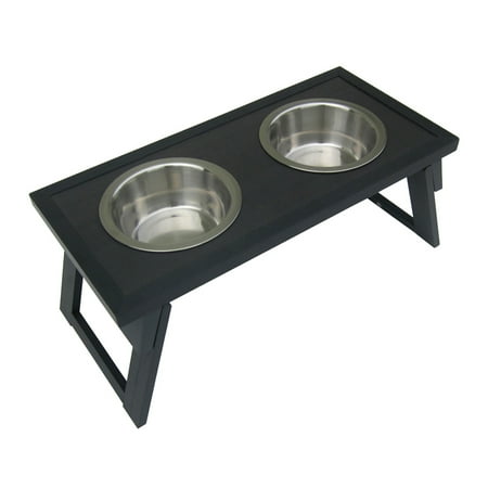 UPC: 0896819002140 | ECOFLEX® Adjustable Height 2-Stainless Steel Bowl Dog Diner- Espresso Large