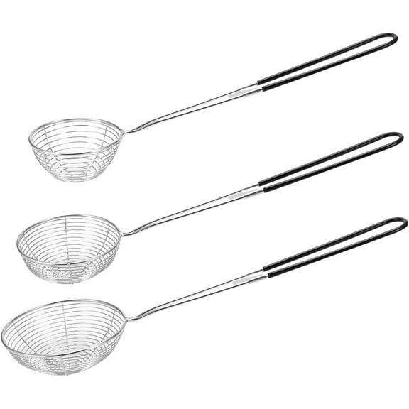 Kiibsot 3pcs Small Round Hot Pot Strainer - Stainless Steel Asian Shabu Shabu Spider Skimmer Spoon Set, Mesh Slotted Scoops Soup Ladle, 3 Sizes (2.5in,3.1in,3.8in)