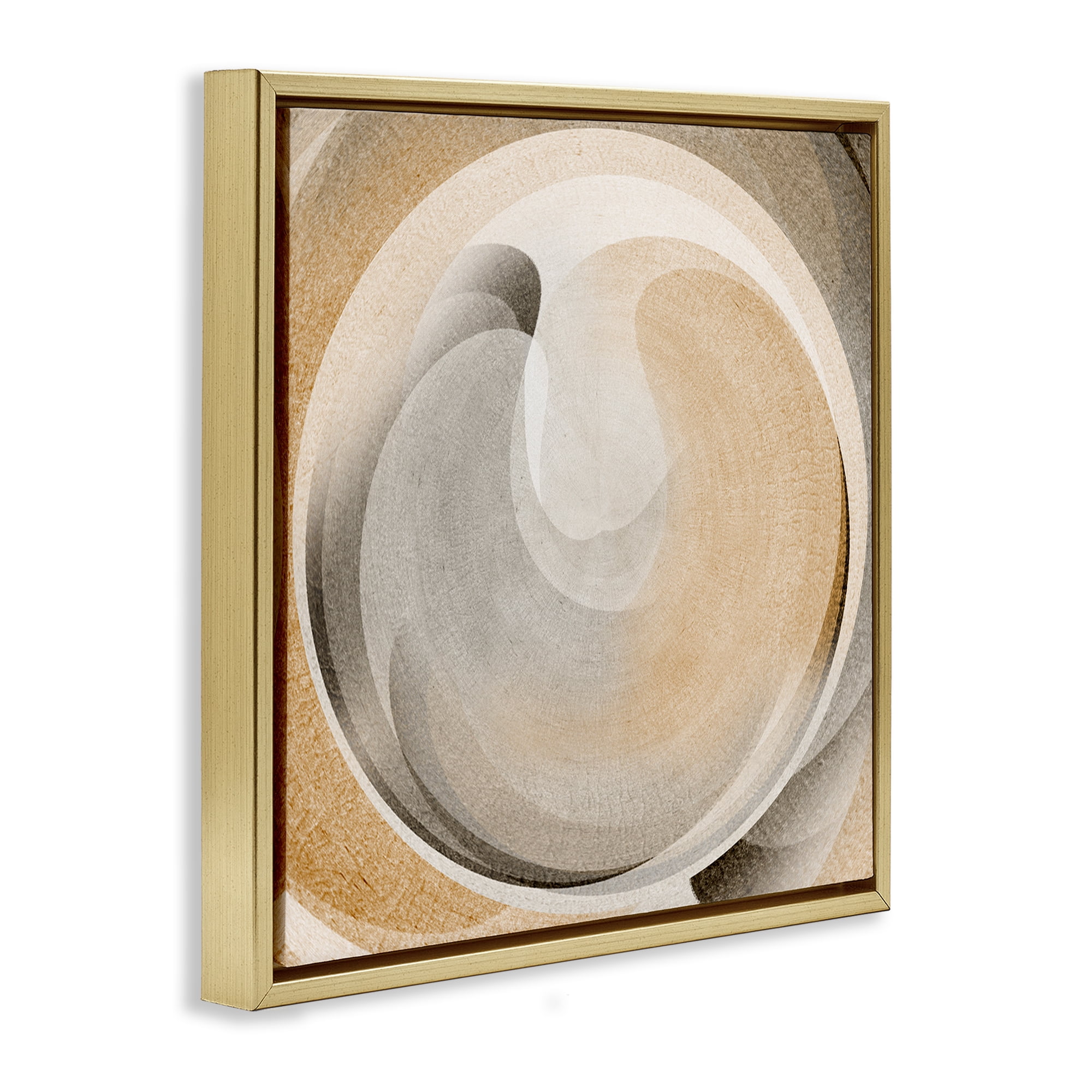 Stupell Industries Circular Soft Neutrals Abstract Painting Gold Floater Framed Canvas Art Print Wall Art, 18 x 18