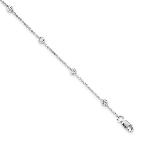 14K White Gold bracelet with Stations Rolo Diamond, Lab Grown Round 7 in 1.2 mm